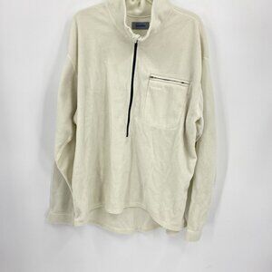 Schoffel Fleece Half Zip Pullover Cream Off White Zip Pocket USA Made Mens M